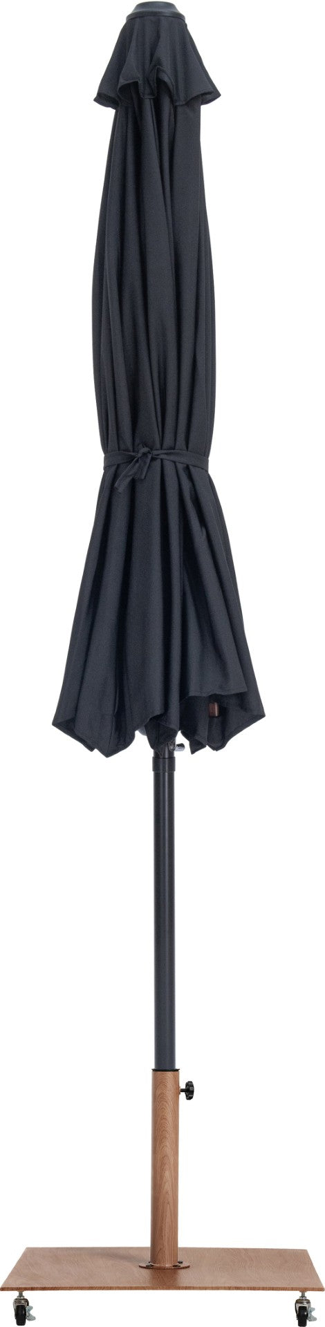 Meridian Furniture Fiji Matte Black Aluminum Patio Umbrella with Teak Base Uv Rated Weather Shield 55016Black-AT