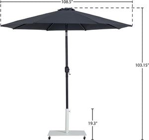 Meridian Furniture Fiji Matte Black Aluminum Patio Umbrella with Caster Base for Outdoor Shade 55016Black-AW