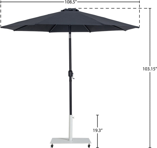 Meridian Furniture Fiji Matte Black Aluminum Patio Umbrella with Caster Base for Outdoor Shade 55016Black-AW