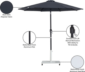Meridian Furniture Fiji Matte Black Aluminum Patio Umbrella with Caster Base for Outdoor Shade 55016Black-AW