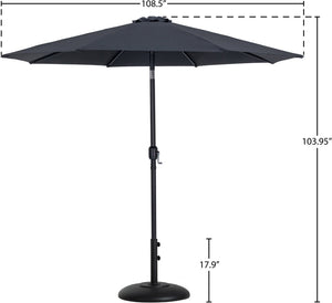 Meridian Furniture Fiji Matte Black Aluminum Patio Umbrella with Base Fade Resistant Polyester Canopy 55016Black-BB