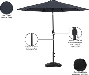 Meridian Furniture Fiji Matte Black Aluminum Patio Umbrella with Base Fade Resistant Polyester Canopy 55016Black-BB