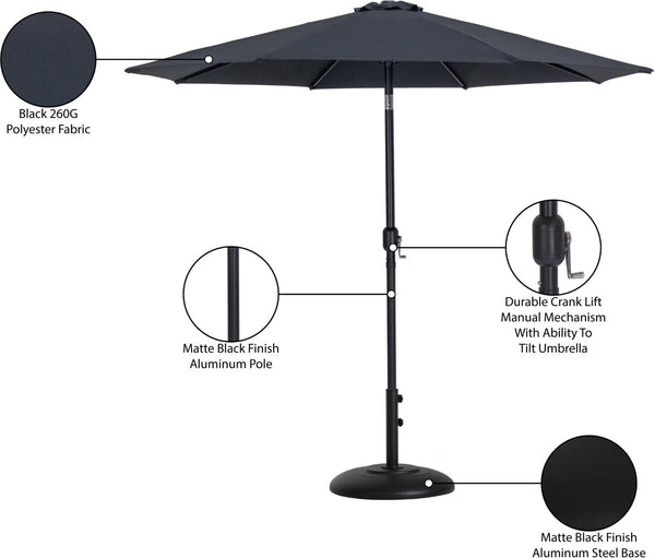 Meridian Furniture Fiji Matte Black Aluminum Patio Umbrella with Base Fade Resistant Polyester Canopy 55016Black-BB