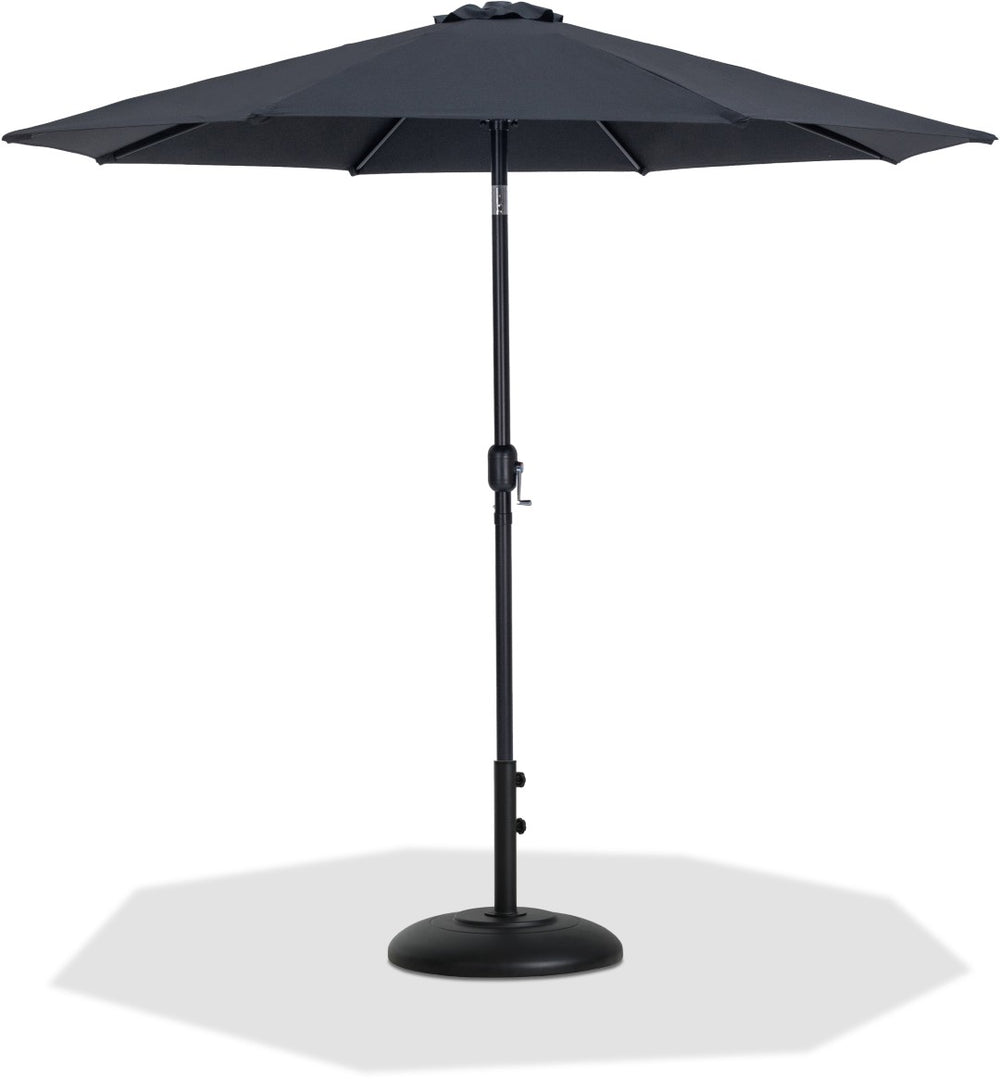 Meridian Furniture Fiji Matte Black Aluminum Patio Umbrella with Base Fade Resistant Polyester Canopy 55016Black-BB