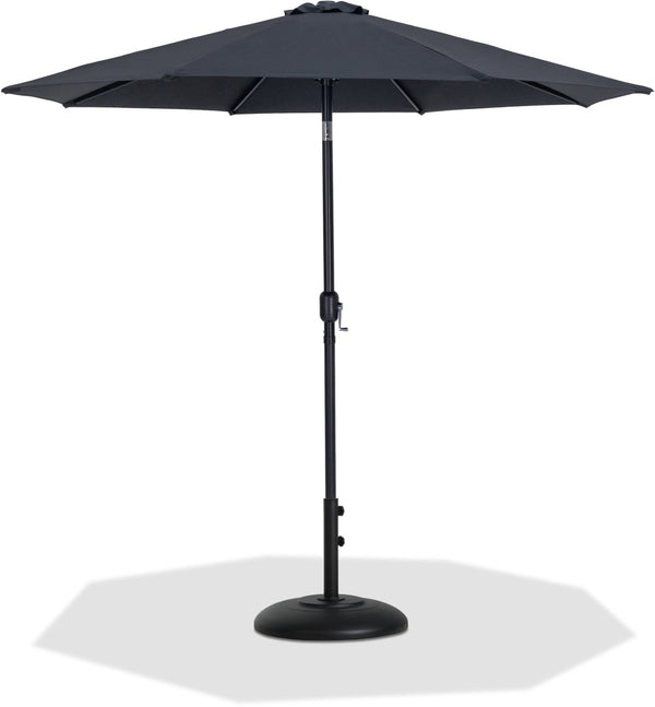 Meridian Furniture Fiji Matte Black Aluminum Patio Umbrella with Base Fade Resistant Polyester Canopy 55016Black-BB