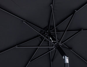 Meridian Furniture Fiji Matte Black Aluminum Patio Umbrella with Base Fade Resistant Polyester Canopy 55016Black-BB