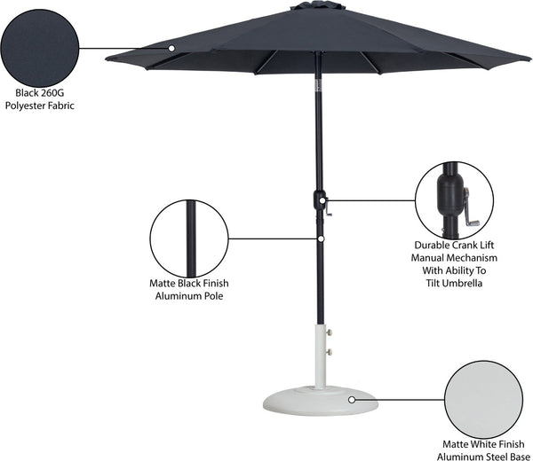 Meridian Furniture Fiji Matte Black Aluminum Patio Umbrella with Base Weather Resistant Outdoor Set 55016Black-BW