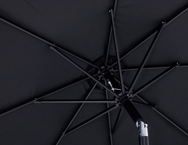 Meridian Furniture Fiji Matte Black Aluminum Patio Umbrella with Base Weather Resistant Outdoor Set 55016Black-BW
