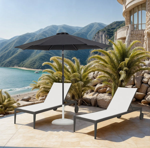 Meridian Furniture Fiji Matte Black Aluminum Patio Umbrella with Base Weather Resistant Outdoor Set 55016Black-BW