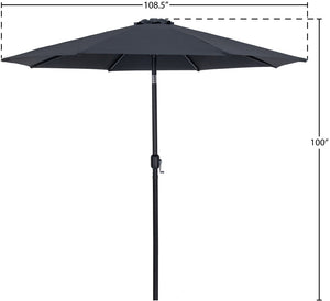 Meridian Furniture Fiji Outdoor Patio Umbrella with Uv Resistant Polyester Canopy and Teak Aluminum Pole Shade Black 55016 55016Black-U