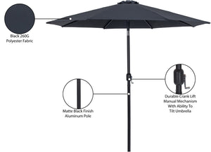 Meridian Furniture Fiji Outdoor Patio Umbrella with Uv Resistant Polyester Canopy and Teak Aluminum Pole Shade Black 55016 55016Black-U