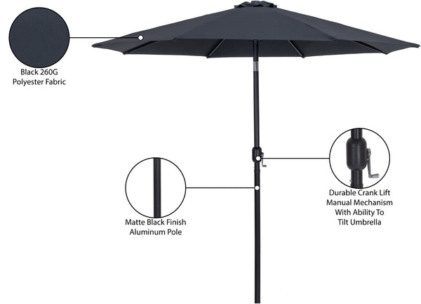 Meridian Furniture Fiji Outdoor Patio Umbrella with Uv Resistant Polyester Canopy and Teak Aluminum Pole Shade Black 55016 55016Black-U