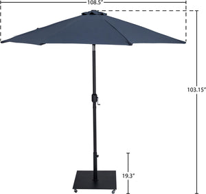 Meridian Furniture Fiji Outdoor Polyester Canopy Umbrella with Aluminum Pole and Wheeled Weighted Base 55016Grey-AB