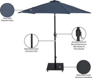 Meridian Furniture Fiji Outdoor Polyester Canopy Umbrella with Aluminum Pole and Wheeled Weighted Base 55016Grey-AB