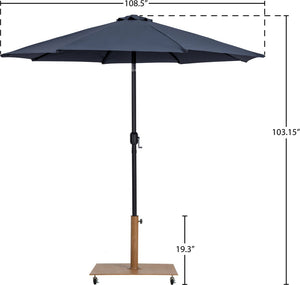 Meridian Furniture Fiji Outdoor Patio Umbrella with Teak Rolling Base Uv Resistant Grey Canopy 55016Grey-AT