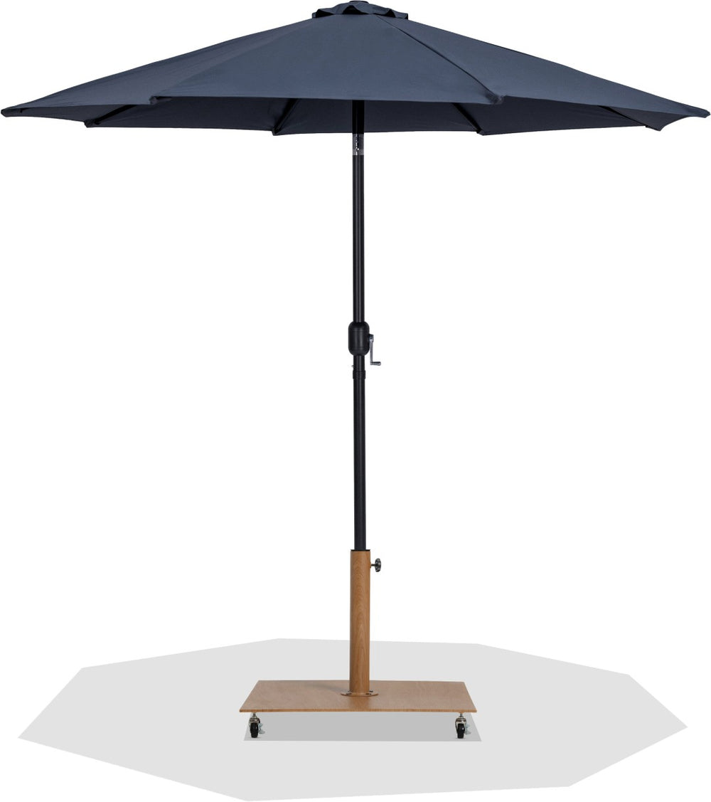 Meridian Furniture Fiji Outdoor Patio Umbrella with Teak Rolling Base Uv Resistant Grey Canopy 55016Grey-AT