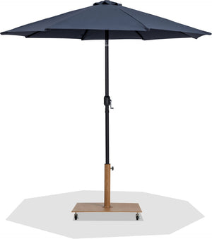 Meridian Furniture Fiji Outdoor Patio Umbrella with Teak Rolling Base Uv Resistant Grey Canopy 55016Grey-AT