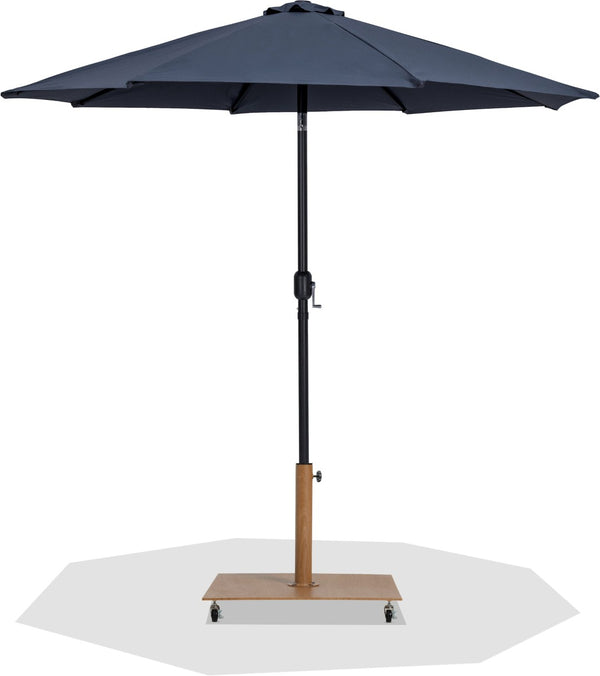 Meridian Furniture Fiji Outdoor Patio Umbrella with Teak Rolling Base Uv Resistant Grey Canopy 55016Grey-AT