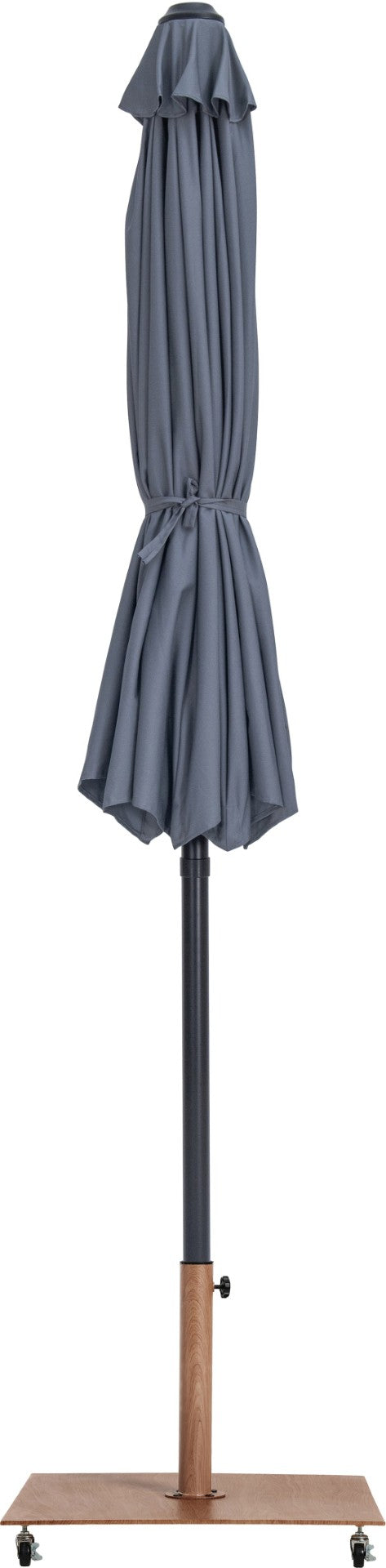 Meridian Furniture Fiji Outdoor Patio Umbrella with Teak Rolling Base Uv Resistant Grey Canopy 55016Grey-AT