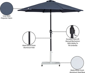 Meridian Furniture Fiji Outdoor Patio Umbrella with Caster Base Uv Resistant Polyester Canopy for Decks 55016Grey-AW