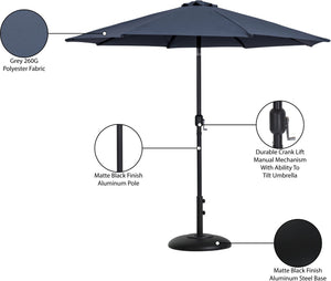 Meridian Furniture Fiji Outdoor Patio Umbrella with Base Aluminum Pole Water Resistant Shade Canopy 55016Grey-BB