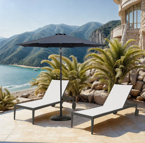 Meridian Furniture Fiji Outdoor Patio Umbrella with Base Aluminum Pole Water Resistant Shade Canopy 55016Grey-BB
