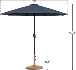 Meridian Furniture Fiji Outdoor Patio Umbrella with Teak Base Fade Resistant Polyester Canopy Set 55016Grey-BT