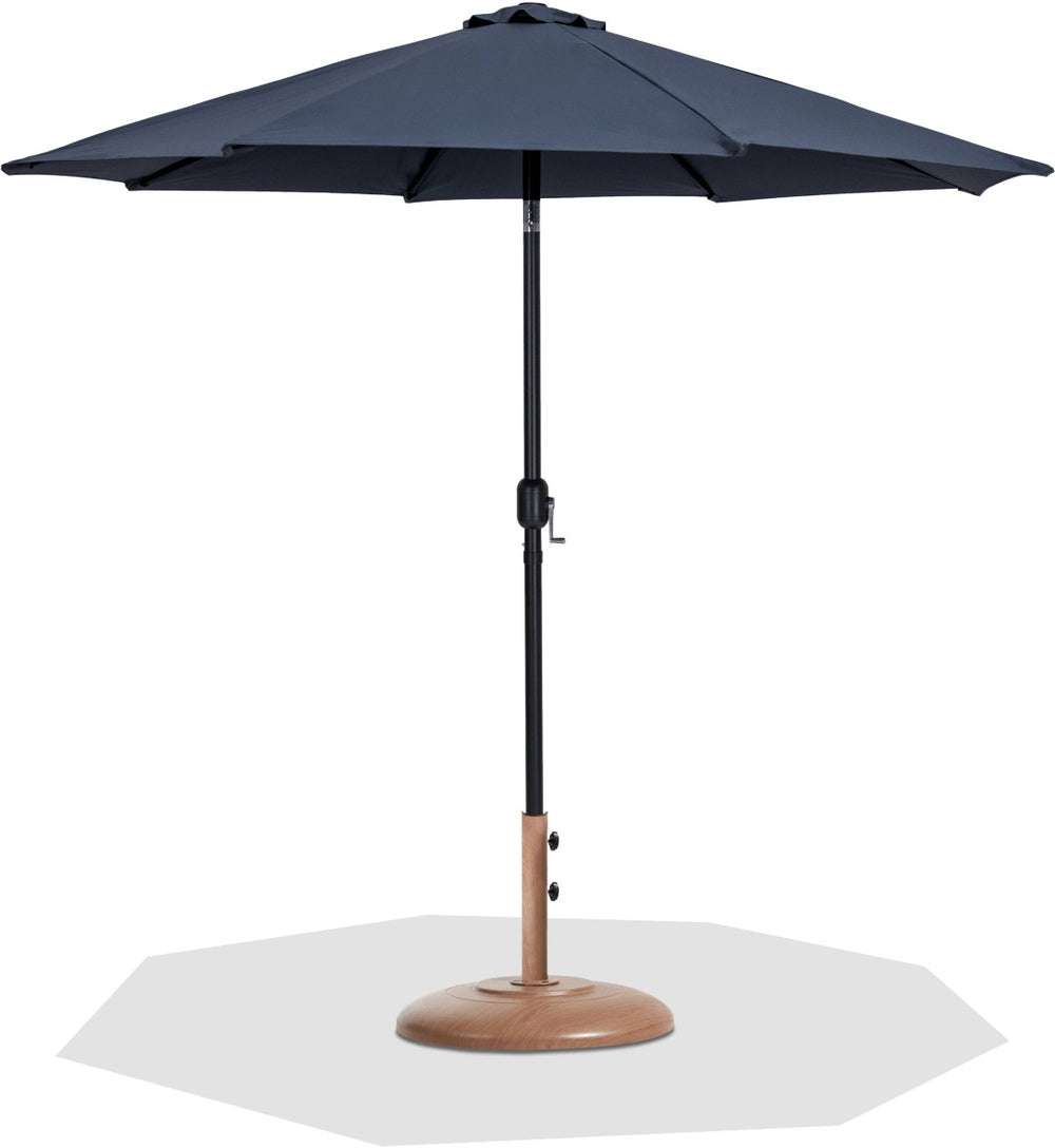 Meridian Furniture Fiji Outdoor Patio Umbrella with Teak Base Fade Resistant Polyester Canopy Set 55016Grey-BT