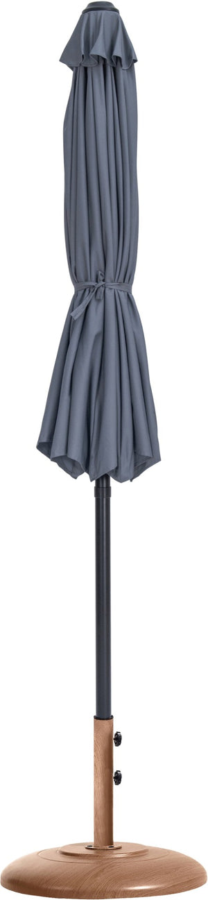 Meridian Furniture Fiji Outdoor Patio Umbrella with Teak Base Fade Resistant Polyester Canopy Set 55016Grey-BT