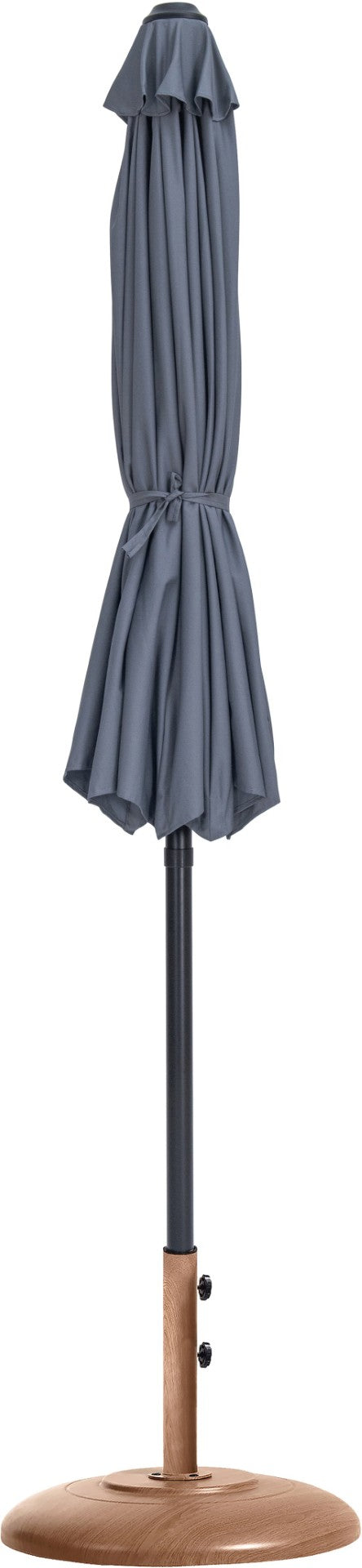 Meridian Furniture Fiji Outdoor Patio Umbrella with Teak Base Fade Resistant Polyester Canopy Set 55016Grey-BT
