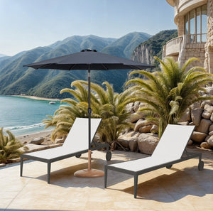 Meridian Furniture Fiji Outdoor Patio Umbrella with Teak Base Fade Resistant Polyester Canopy Set 55016Grey-BT