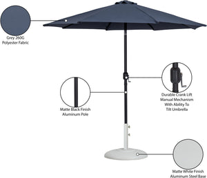 Meridian Furniture Fiji Outdoor Patio Umbrella with Base Uv Resistant Polyester Aluminum Freestanding 55016Grey-BW