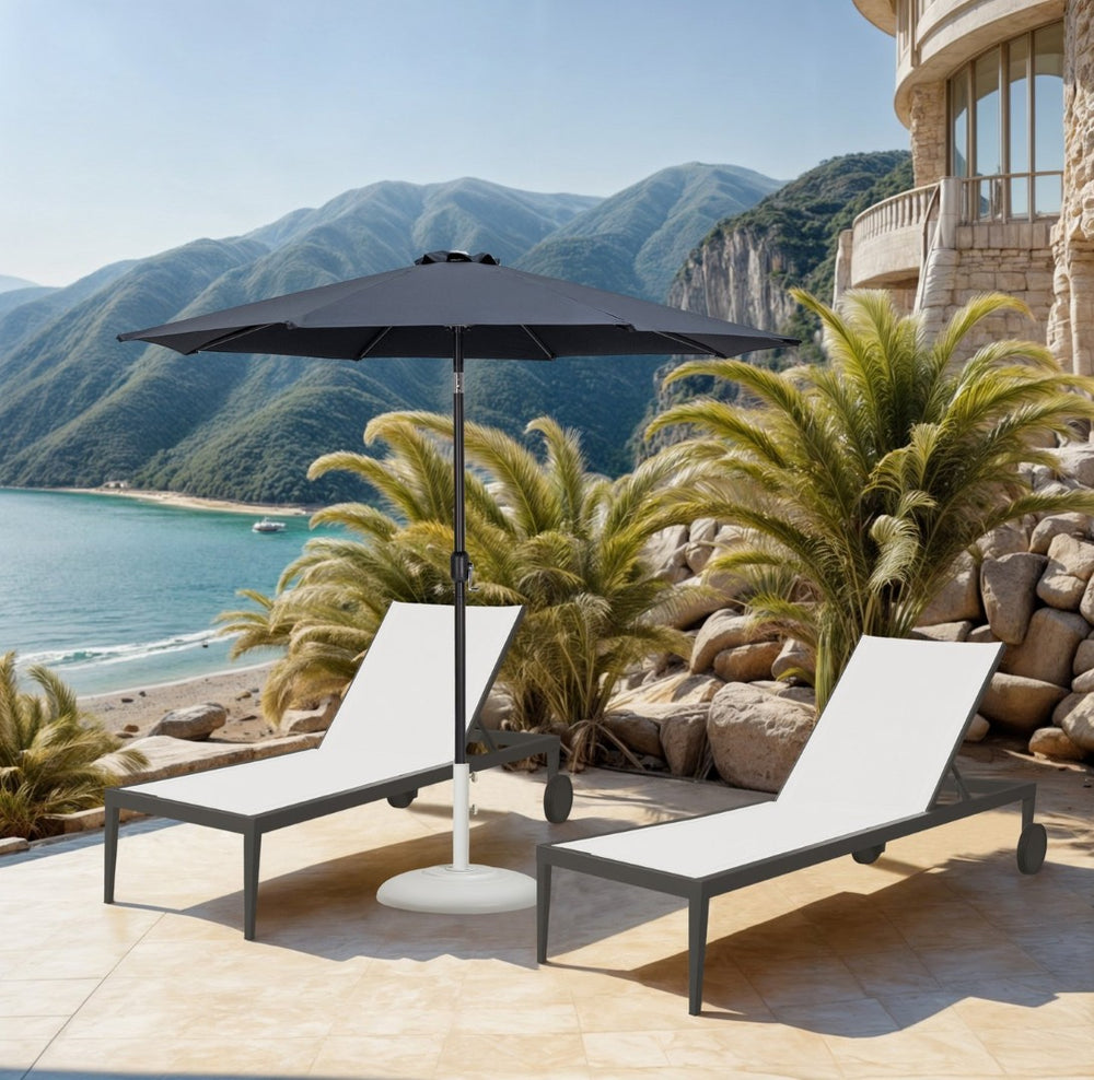 Meridian Furniture Fiji Outdoor Patio Umbrella with Base Uv Resistant Polyester Aluminum Freestanding 55016Grey-BW