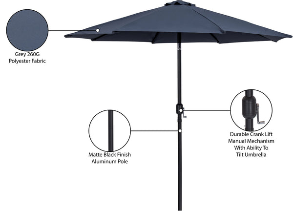 Meridian Furniture Fiji Outdoor Patio Umbrella with Uv Resistant Polyester Canopy and Teak Aluminum Pole Shade Grey 55016 55016Grey-U