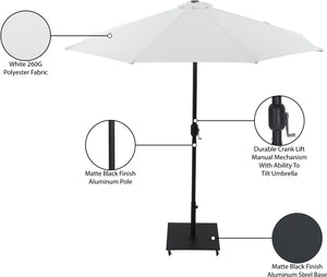 Meridian Furniture Fiji Freestanding Patio Umbrella with Rolling Base Uv Resistant Polyester Canopy 55016White-AB