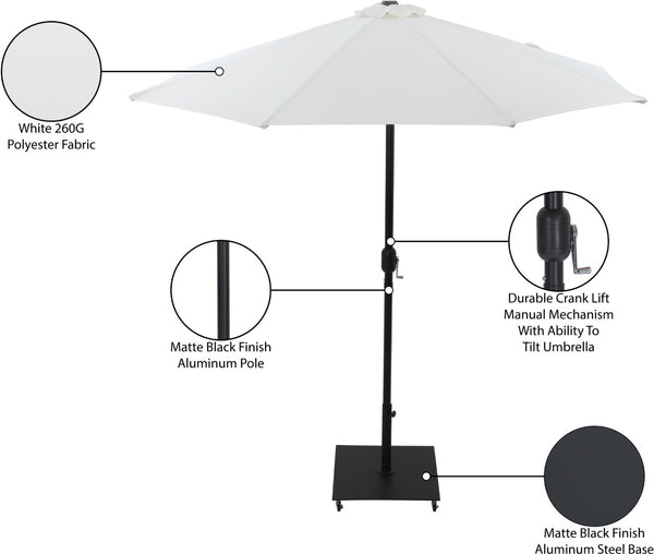 Meridian Furniture Fiji Freestanding Patio Umbrella with Rolling Base Uv Resistant Polyester Canopy 55016White-AB