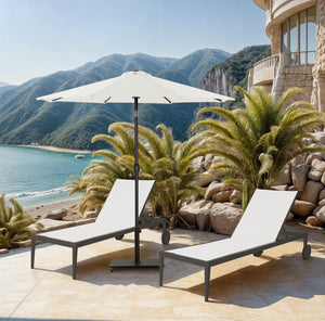 Meridian Furniture Fiji Freestanding Patio Umbrella with Rolling Base Uv Resistant Polyester Canopy 55016White-AB