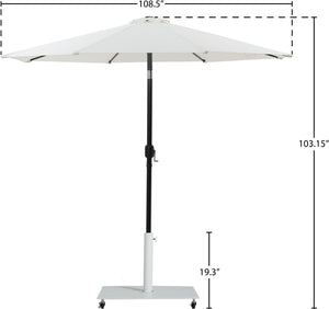 Meridian Furniture Fiji Outdoor Patio Umbrella with Rolling Base Fade Resistant White Polyester Canopy 55016White-AW