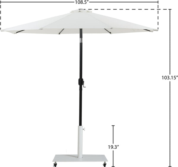 Meridian Furniture Fiji Outdoor Patio Umbrella with Rolling Base Fade Resistant White Polyester Canopy 55016White-AW