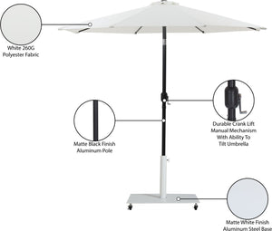 Meridian Furniture Fiji Outdoor Patio Umbrella with Rolling Base Fade Resistant White Polyester Canopy 55016White-AW