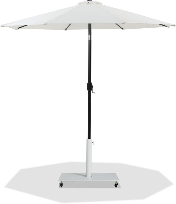 Meridian Furniture Fiji Outdoor Patio Umbrella with Rolling Base Fade Resistant White Polyester Canopy 55016White-AW