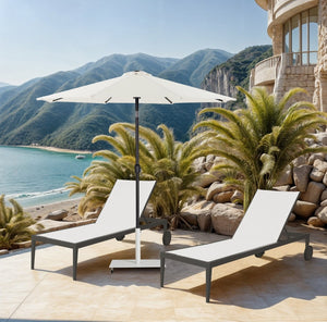 Meridian Furniture Fiji Outdoor Patio Umbrella with Rolling Base Fade Resistant White Polyester Canopy 55016White-AW