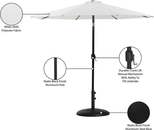Meridian Furniture Fiji Resort Style Outdoor Umbrella with Uv Resistant Polyester Canopy and Aluminum Pole 55016White-BB