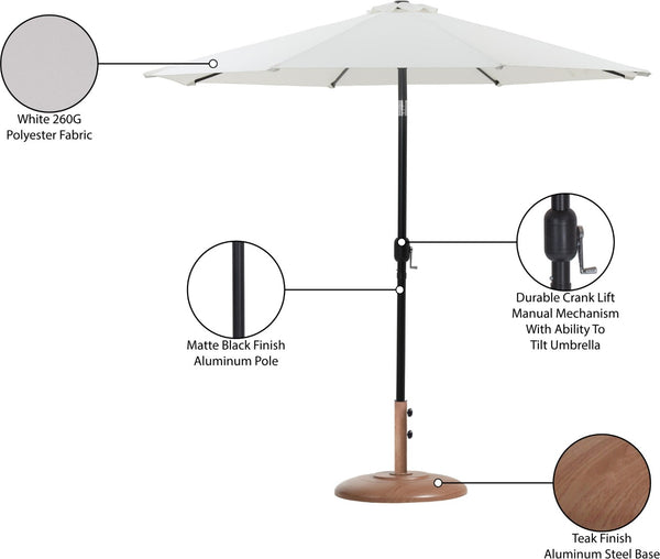 Meridian Furniture Fiji Outdoor Patio Umbrella with Teak Base Uv Resistant Polyester Aluminum Pole 55016White-BT