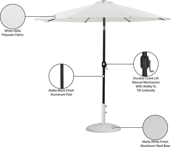 Meridian Furniture Fiji Resort Style Outdoor Umbrella with Aluminum Pole Water Resistant Canopy and Base 55016White-BW