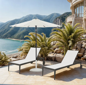 Meridian Furniture Fiji Resort Style Outdoor Umbrella with Aluminum Pole Water Resistant Canopy and Base 55016White-BW