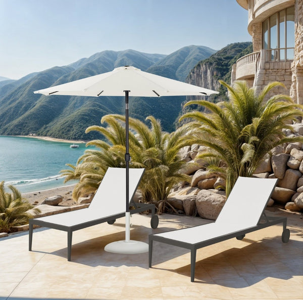 Meridian Furniture Fiji Resort Style Outdoor Umbrella with Aluminum Pole Water Resistant Canopy and Base 55016White-BW