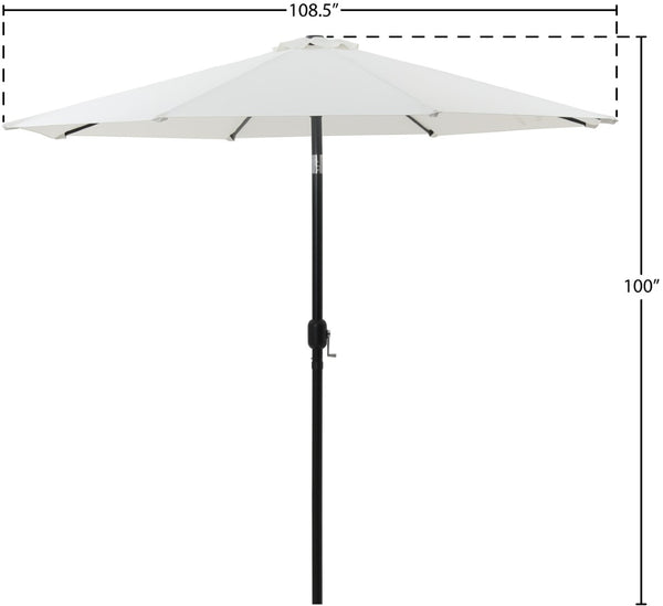 Meridian Furniture Fiji Outdoor Patio Umbrella with Uv Resistant Polyester Canopy and Teak Aluminum Pole Shade White 55016 55016White-U