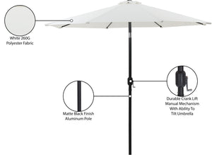 Meridian Furniture Fiji Outdoor Patio Umbrella with Uv Resistant Polyester Canopy and Teak Aluminum Pole Shade White 55016 55016White-U