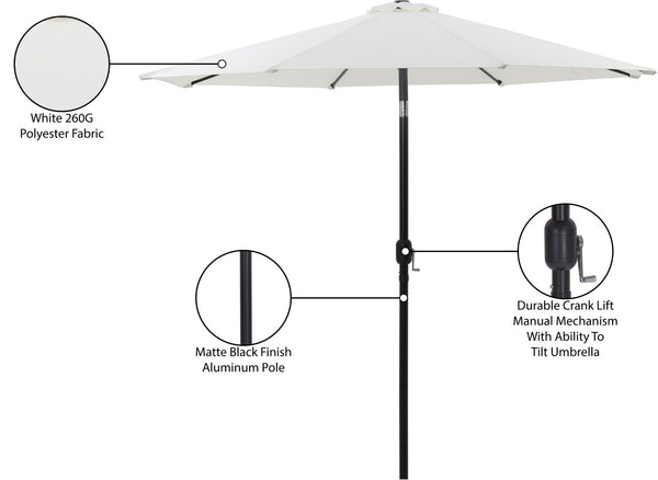 Meridian Furniture Fiji Outdoor Patio Umbrella with Uv Resistant Polyester Canopy and Teak Aluminum Pole Shade White 55016 55016White-U